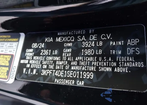 2025 Kia K4 Lxs from USA, damaged, VIN 3KPFT4DE1SE011999